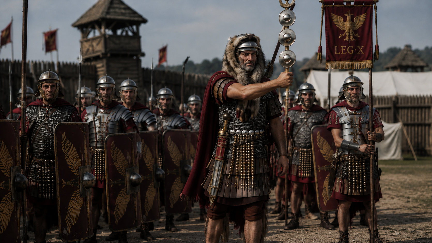 Roman legionaries and camp